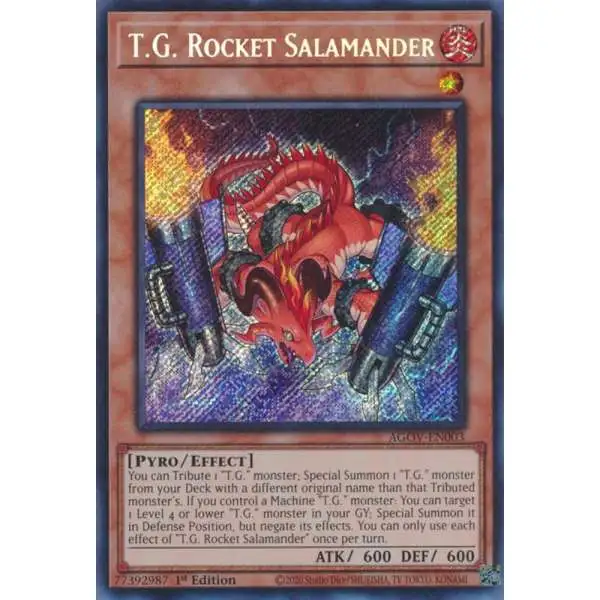 YuGiOh Trading Card Game Age of Overlord Secret Rare T.G. Rocket Salamander AGOV-EN003