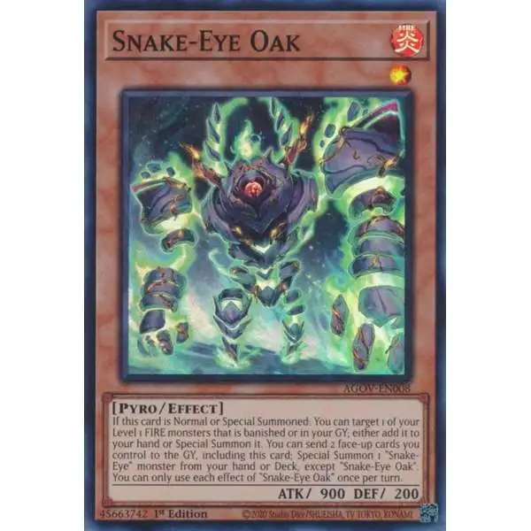 YuGiOh Trading Card Game Age of Overlord Super Rare Snake-Eye Oak AGOV-EN008