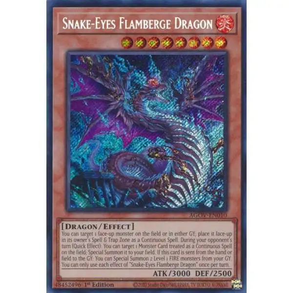 YuGiOh Trading Card Game Age of Overlord Secret Rare Snake-Eyes Flamberge Dragon AGOV-EN010