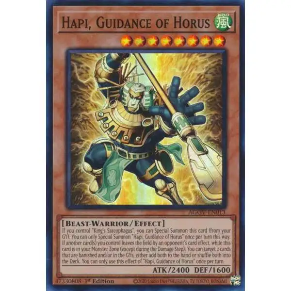 YuGiOh Trading Card Game Age of Overlord Super Rare Hapi, Guidance of Horus AGOV-EN013