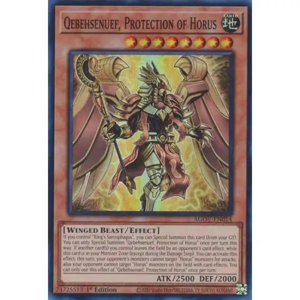 YuGiOh Trading Card Game Age of Overlord Super Rare Qebehsenuef, Protection of Horus AGOV-EN014