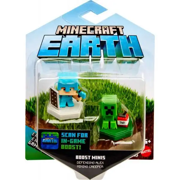Minecraft Earth Boost Minis Defending Alex & Mining Creeper Figure 2-Pack [Smart NFC Chip]
