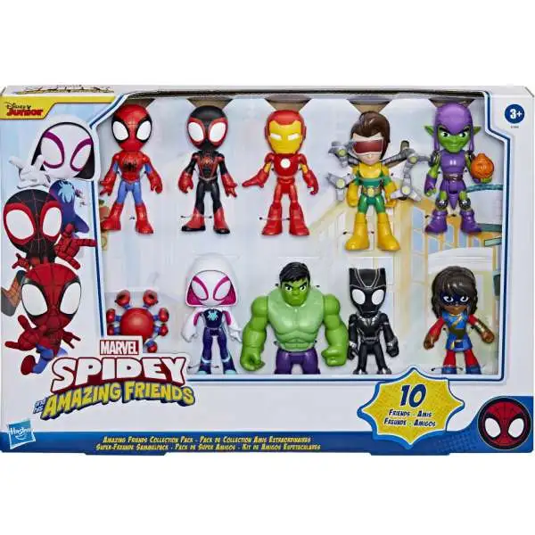 Marvel Spidey & His Amazing Friends Amazing Friends Collection Action Figure 10-Pack [Spidey, Black Panther, Iron Man, Hulk, Ms. Marvel, Miles Morales, Ghost-Spider, Doc Ock & Green Goblin]