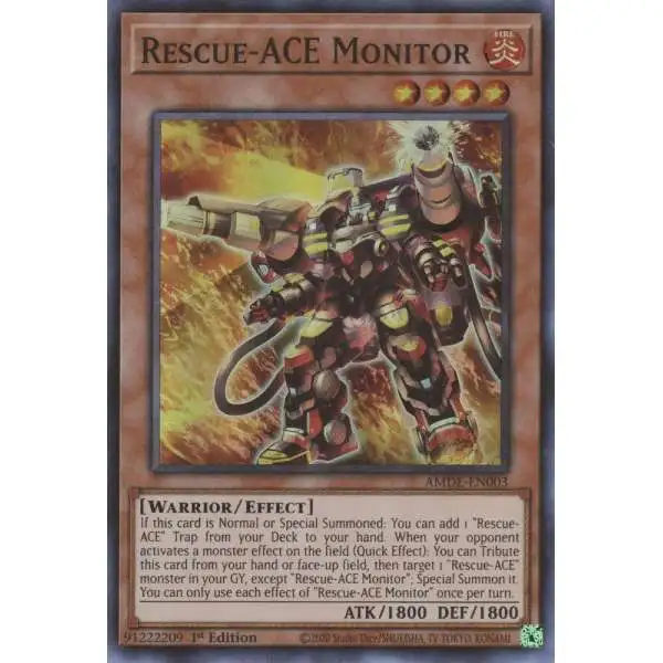 YuGiOh Trading Card Game Amazing Defenders Super Rare Rescue-ACE Monitor AMDE-EN003