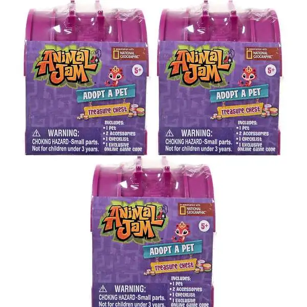 Animal Jam Adopt A Pet Treasure Chest LOT of 3 Mystery Packs [3 RANDOM Color Packs!]