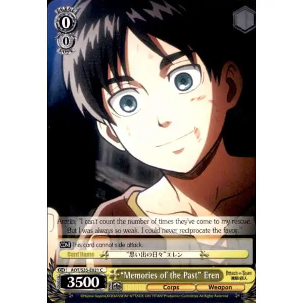Weiss Schwarz Trading Card Game Attack on Titan Common "Memories of the Past" Eren E021