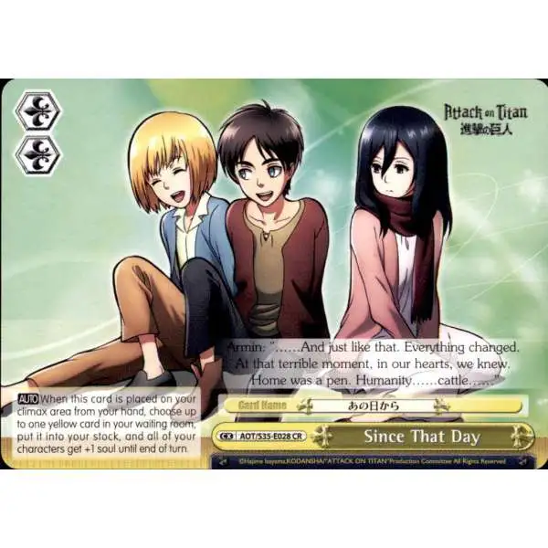 Weiss Schwarz Trading Card Game Attack on Titan Climax Rare Since That Day E028