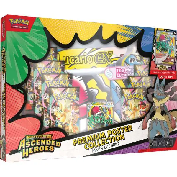 Pokemon Mega Evolution Ascended Heroes Mega Lucario Premium Poster Collection [10 Booster Packs & More!]