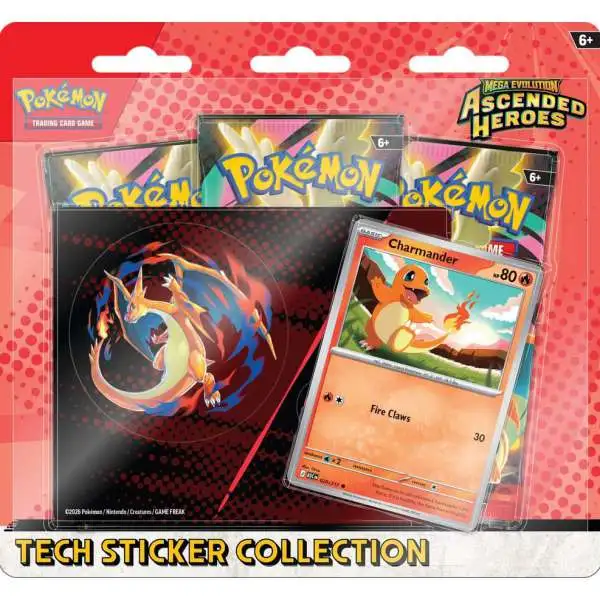 Pokemon Mega Evolution Ascended Heroes Charmander Tech Sticker Collection [3 Booster Packs, Foil Promo Card & Sticker]