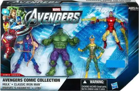 Marvel Avengers Comic Series Hulk, Iron Man, Hawkeye & Loki Exclusive Action Figure 4-Pack