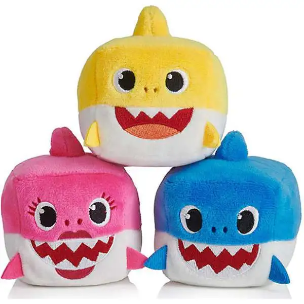 Pinkfong Baby Shark Baby, Mommy & Daddy Sharks Set of 3 Plush Cube with Sounds