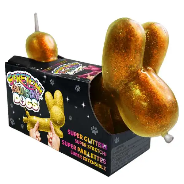 Stretchi Balloon Dogs GLITTER GOLD 4-Inch Fidget Toy [Super Glittery, Super Stretchy!]