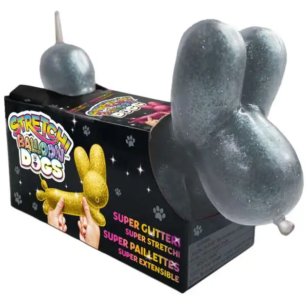 Stretchi Balloon Dogs GLITTER GREY 4-Inch Fidget Toy [Super Glittery, Super Stretchy!]