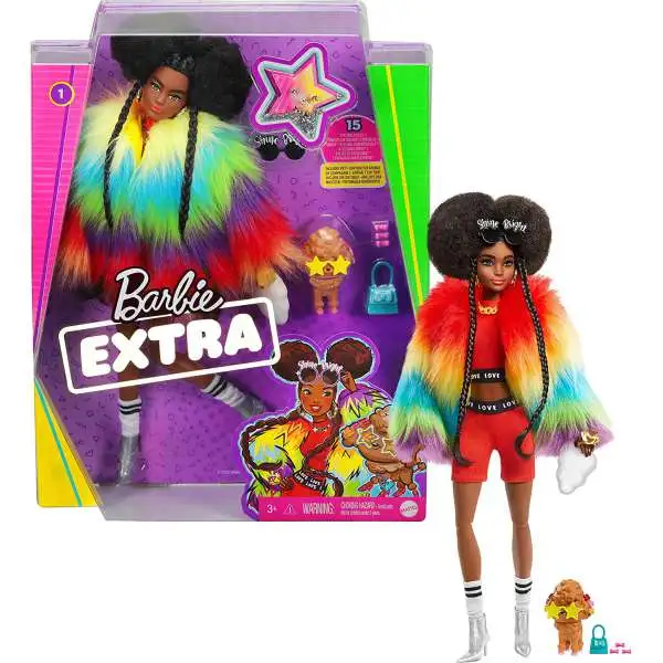 Barbie Fashionista Extra #1 in Rainbow Coat with Pet Poodle Doll