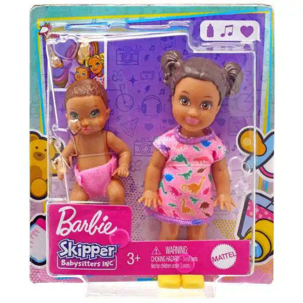 Barbie Skipper Babysitters Inc Baby & Toddler Mini Doll 2-Pack [Brunette, Pink Dinosaurs]
