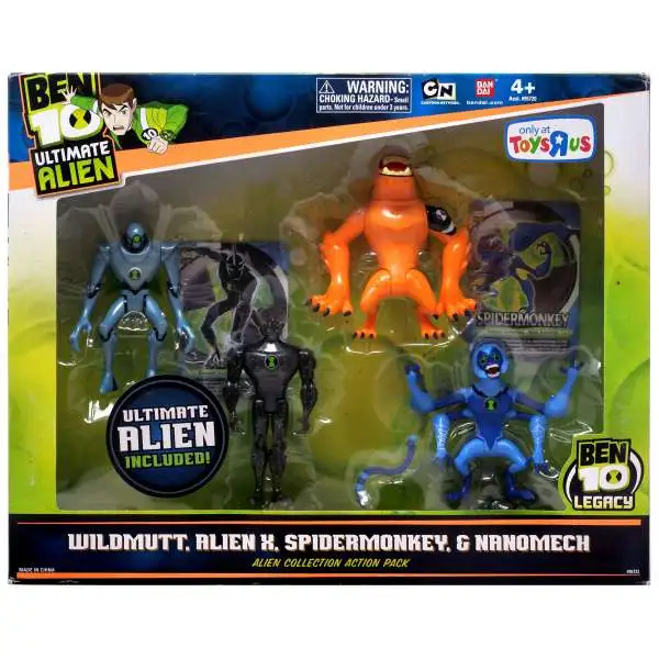 Ben 10 Ultimate Alien Wildmutt, Alien X, Spidermonkey & Nanomech Exclusive Action Figure 4-Pack [Action Pack #2]