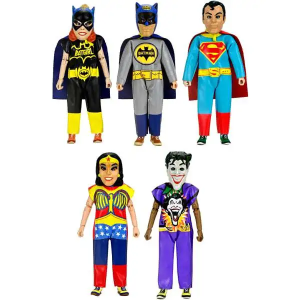 NECA Ben Cooper Costume Kids Series 5 Batman, Superman, Wonder Woman, Batgirl & Joker Set of 5 Clothed Action Figures