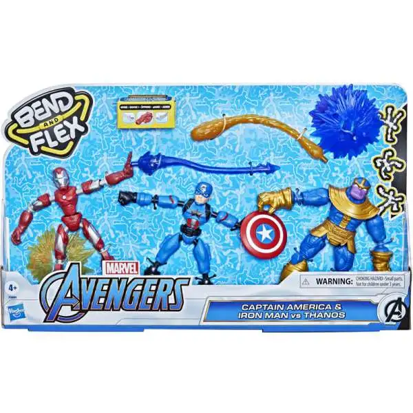 Marvel Avengers Bend & Flex Captain America & Iron Man vs Thanos 6-Inch Figure 3-Pack