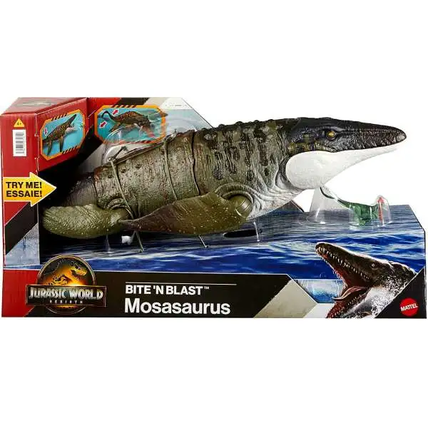Jurassic World Rebirth Bite 'N Blast Mosasaurus Action Figure [with Mini Dilophosaurus]
