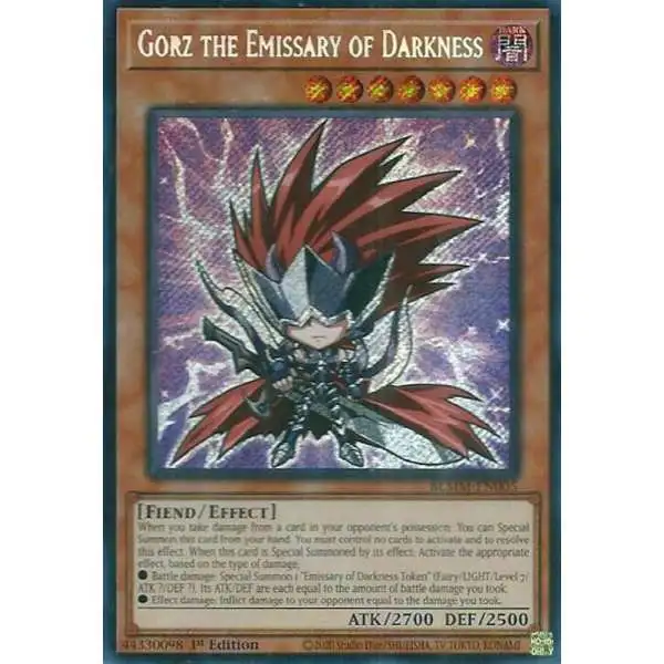 YuGiOh Trading Card Game Battles of Legend: Monster Mayhem Secret Rare Gorz the Emissary of Darkness BLMM-EN005