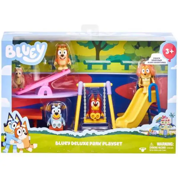 Bluey Deluxe Park Exclusive 5-Figure Playset [with Bluey, Rusty, Indy, Bingo & Potaroo]