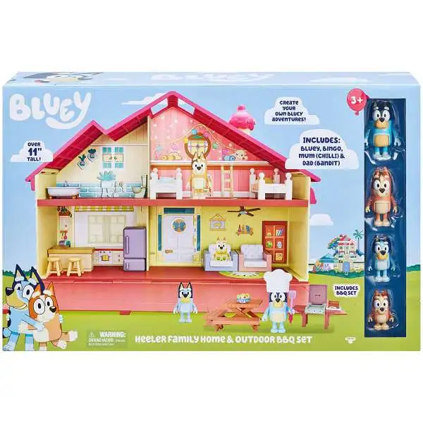 Bluey Heeler Family Home & Outdoor BBQ Set Exclusive Mega Bundle Playset [Includes Bluey, Bingo, Mum (Chilli) & Dad (Bandit) & House!]