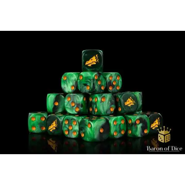Baron Of Dice 6-Sided d6 Drake - Green & Gold Dice Pack [25-Count Rounded]