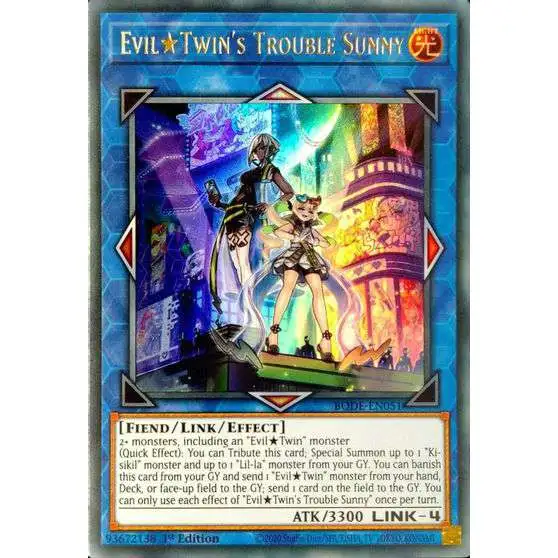 YuGiOh Trading Card Game Burst of Destiny Ultra Rare Evil Twin's Trouble Sunny BODE-EN051
