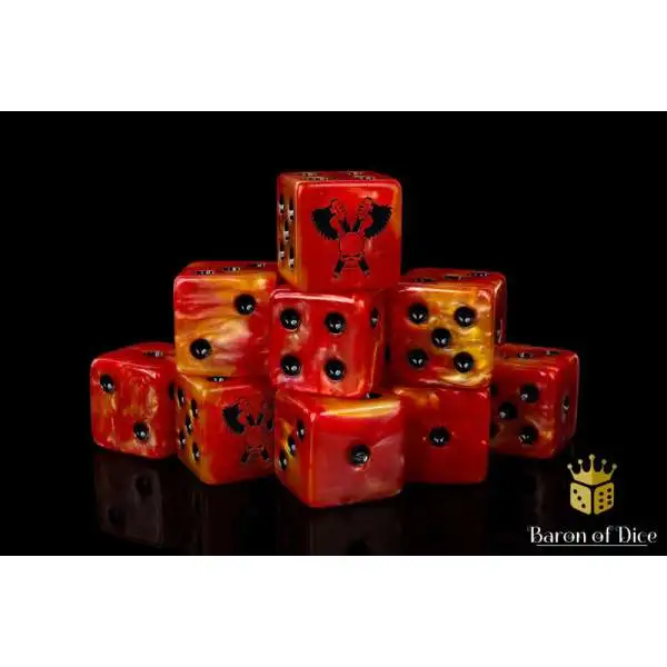 Baron Of Dice 6-Sided d6 Skull Grinders, Fiery Hell Dice Pack [25-Count]