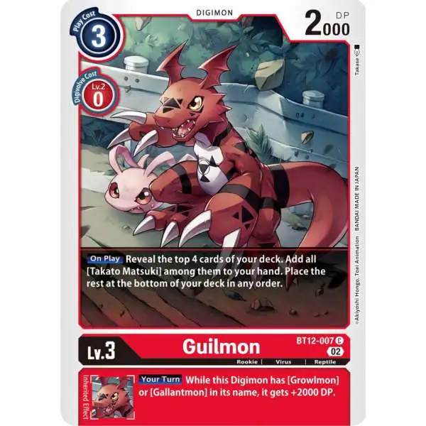 Digimon Trading Card Game Across Time Common Guilmon BT12-007