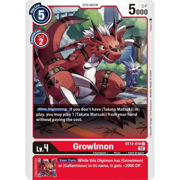 Digimon Trading Card Game Across Time Common Growlmon BT12-010