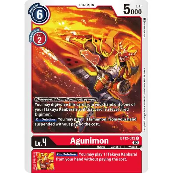 Digimon Trading Card Game Across Time Uncommon Agunimon BT12-012