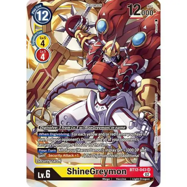 Digimon Trading Card Game Across Time Super Rare ShineGreymon BT12-043