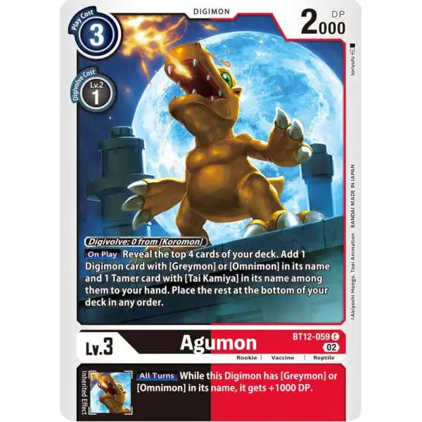 Digimon Trading Card Game Across Time Common Agumon - BT12-059 BT12-059