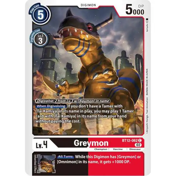 Digimon Trading Card Game Across Time Common Greymon BT12-062