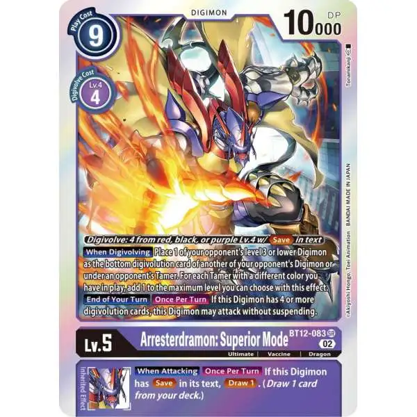 Digimon Trading Card Game Across Time Super Rare Arresterdramon: Superior Mode BT12-083