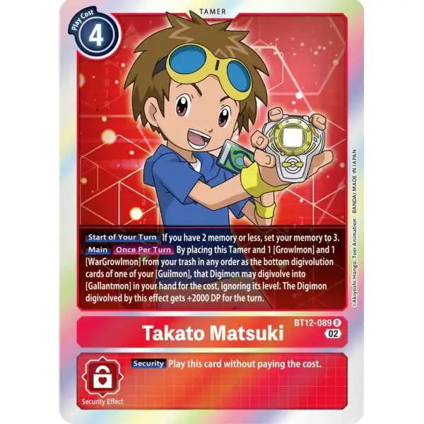 Digimon Trading Card Game Across Time Rare Takato Matsuki BT12-089