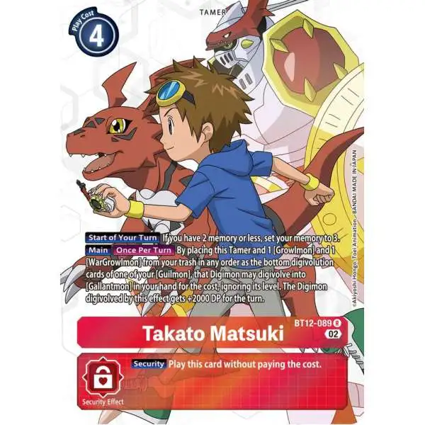 Digimon Trading Card Game Across Time Rare Takato Matsuki BT12-089 [Alternate Art]