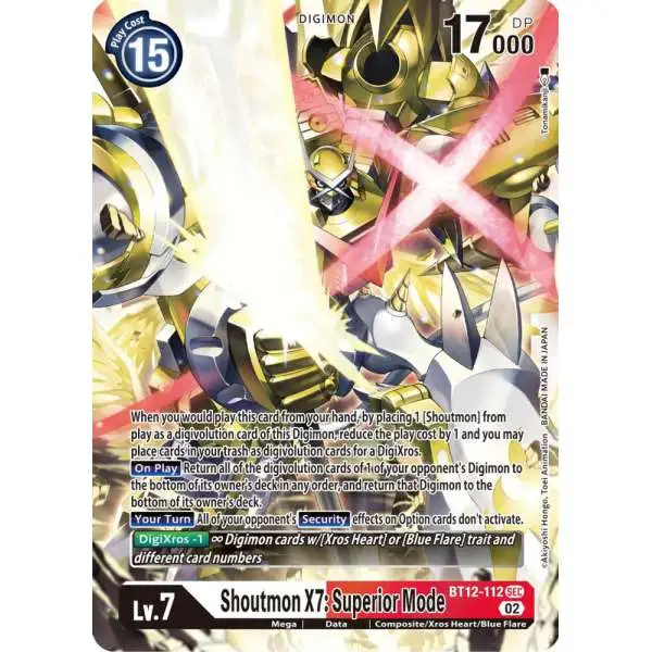 Digimon Trading Card Game Across Time Secret Rare Shoutmon X7: Superior Mode BT12-112
