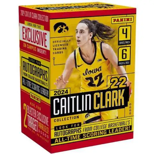 NCAA Panini 2024 Caitlin Clark Collection Exclusive Trading Card BLASTER Box [6 Packs, Target Parallels!]