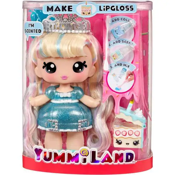 Yummiland Make Lipgloss Callie Birthday Cake with Num Nom Spinks LARGE Doll with Pet [Scented!]