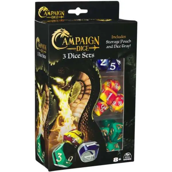 Dungeons & Dragons Campaign Dice Basic Pack [3 Sets of Polyhedral Dice, Storage Pouch & Dice Tray]