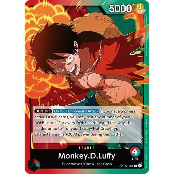 One Piece Trading Card Game Carrying On His Will Leader Monkey.D.Luffy OP13-001