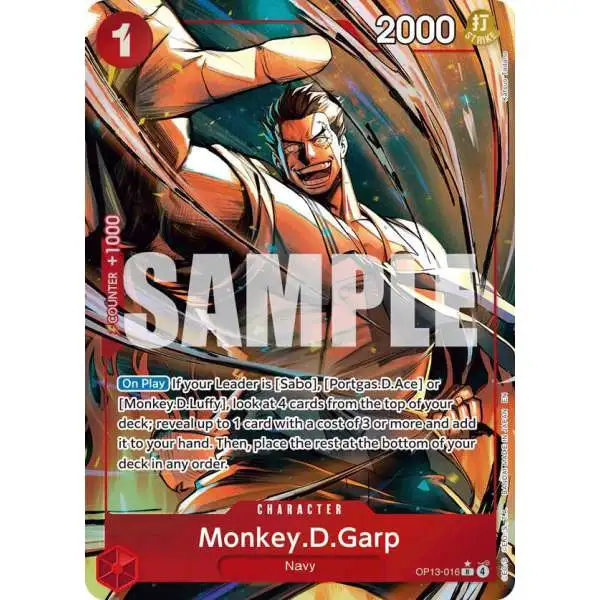One Piece Trading Card Game Carrying On His Will Rare Monkey.D.Garp OP13-016 [Alternate Art]