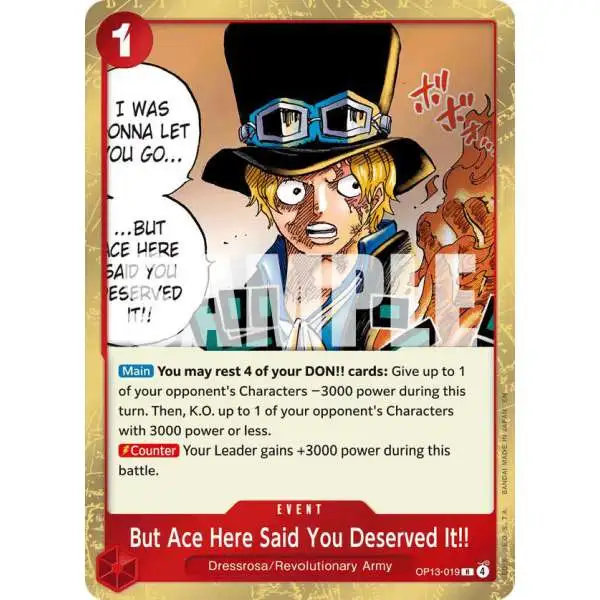One Piece Trading Card Game Carrying On His Will Rare But Ace Here Said You Deserved It!! OP13-019