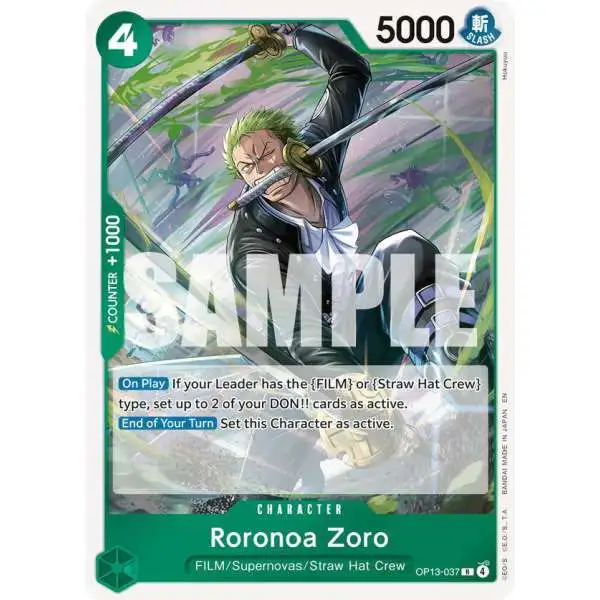 One Piece Trading Card Game Carrying On His Will Rare Roronoa Zoro OP13-037