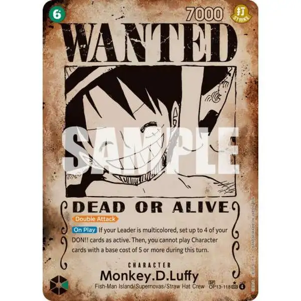 One Piece Trading Card Game Carrying On His Will Monkey.D.Luffy OP13-118 [Wanted Poster]