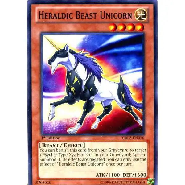 YuGiOh Trading Card Game Cosmo Blazer Common Heraldic Beast Unicorn CBLZ-EN016