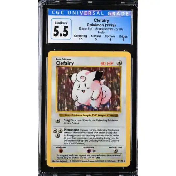 Pokemon Base Set Holo Rare Clefairy (Shadowless) #5 [CGC 5.5]