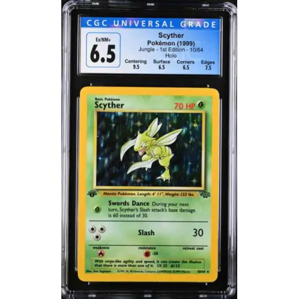 Pokemon 1st Edition Jungle Rare Holo Scyther #10 [CGC - Excellent/ Near Mint + 6.5 (4091084061)]